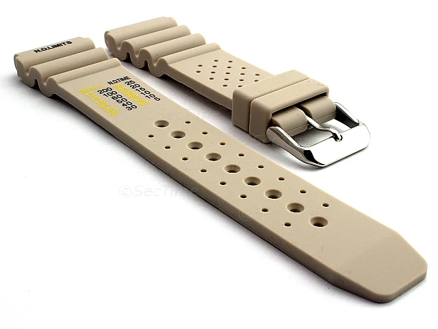 (image for) Silicone Rubber Watch Strap Band PRO Waterproof N.D.LIMITS Beige 18mm