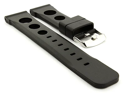 (image for) Silicone Watch Strap SH Perforated, Waterproof Black 20mm (1)