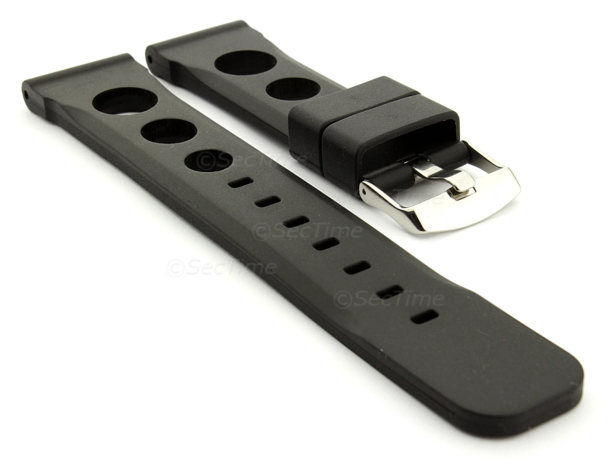 (image for) Silicone Watch Strap SH Perforated, Waterproof Black 20mm (1)