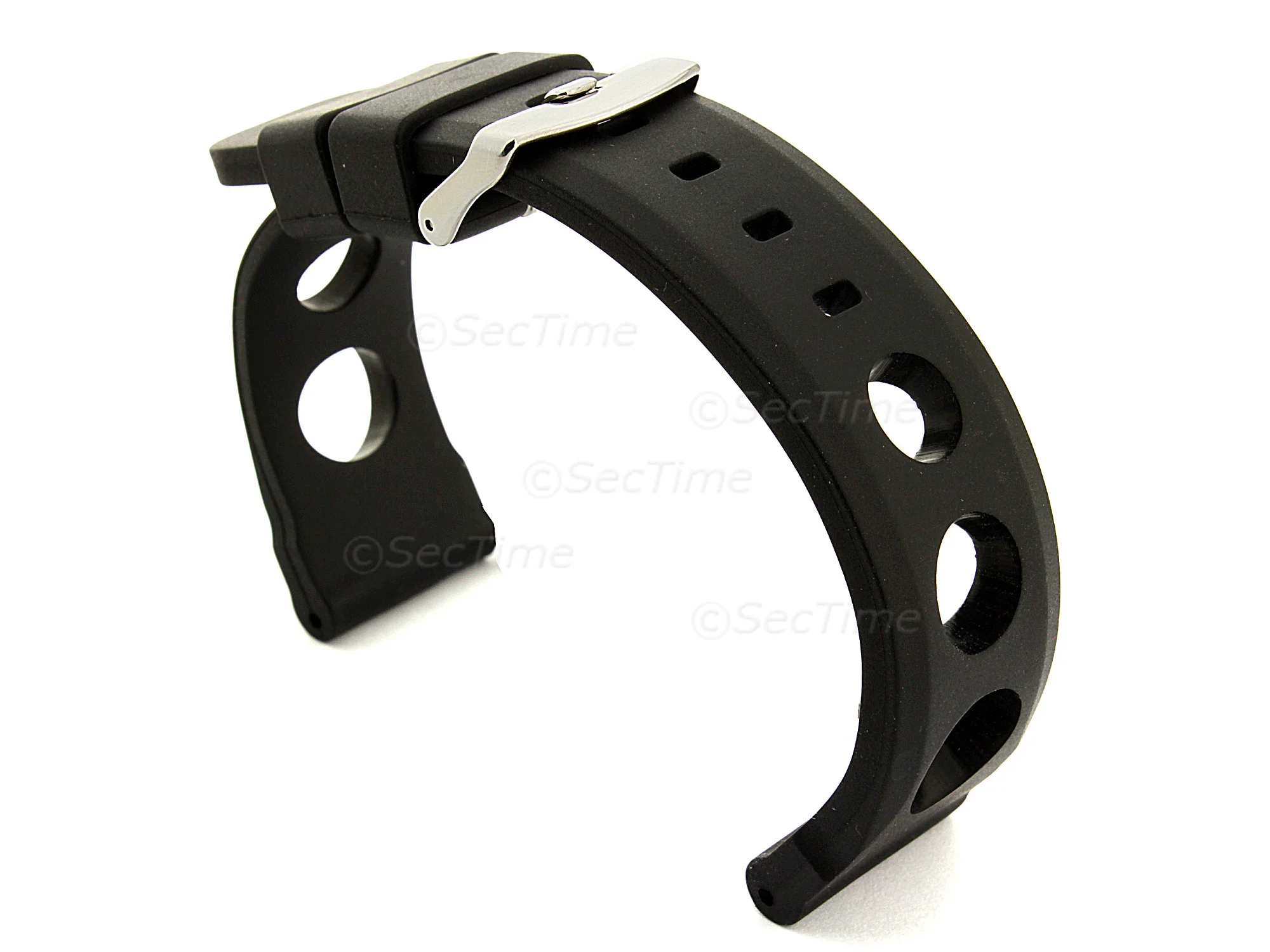 (image for) Silicone Watch Strap SH Perforated, Waterproof Black 20mm