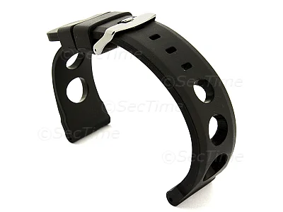 (image for) Silicone Watch Strap SH Perforated, Waterproof Black 24mm