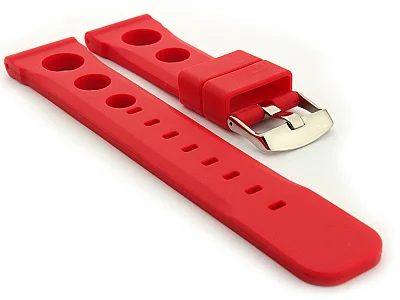 (image for) Silicone Watch Strap SH Perforated, Waterproof Red 20mm (1)