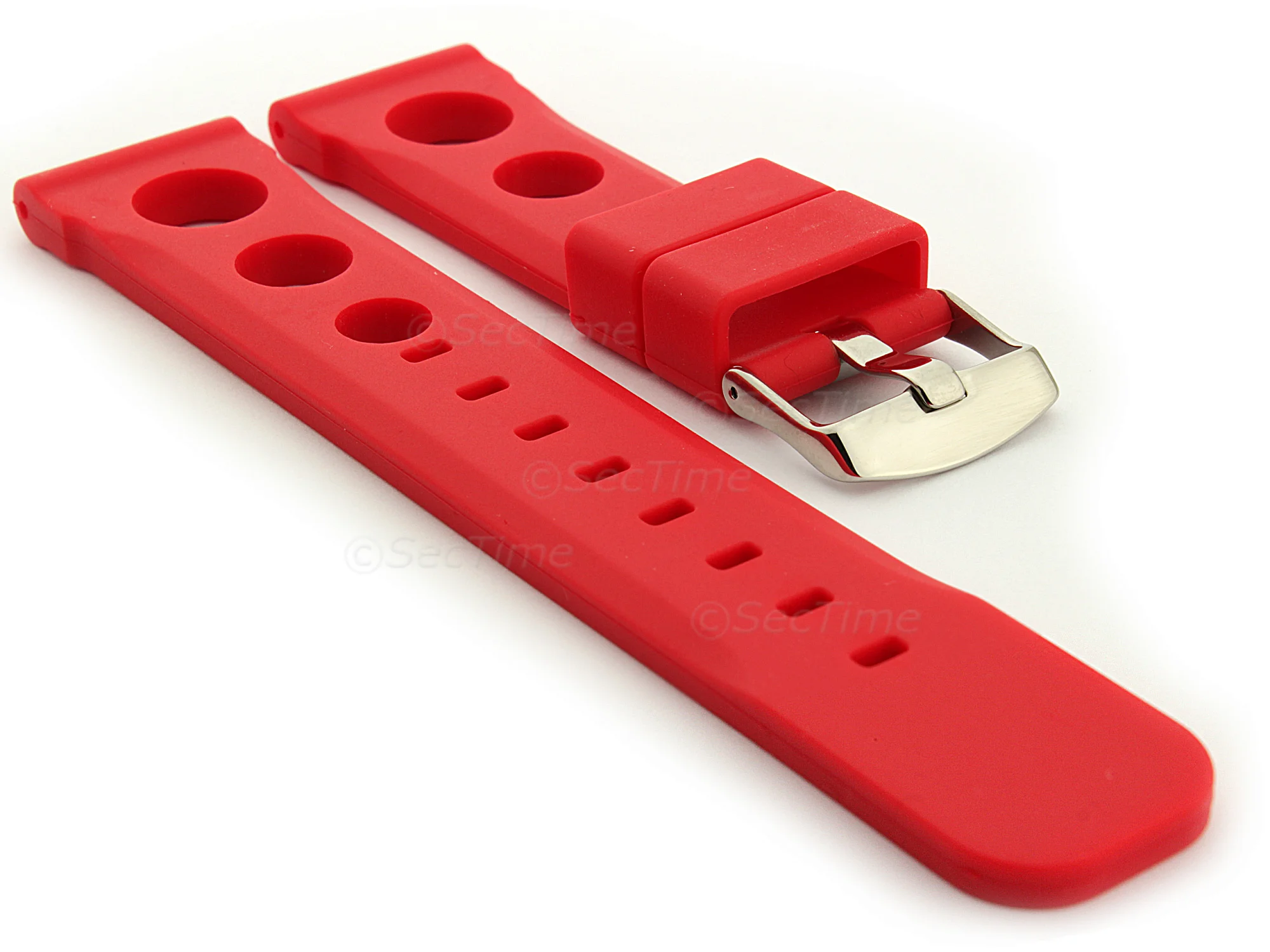 (image for) Silicone Watch Strap SH Perforated, Waterproof Red 20mm (1)