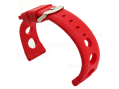 (image for) Silicone Watch Strap SH Perforated, Waterproof Red 18mm