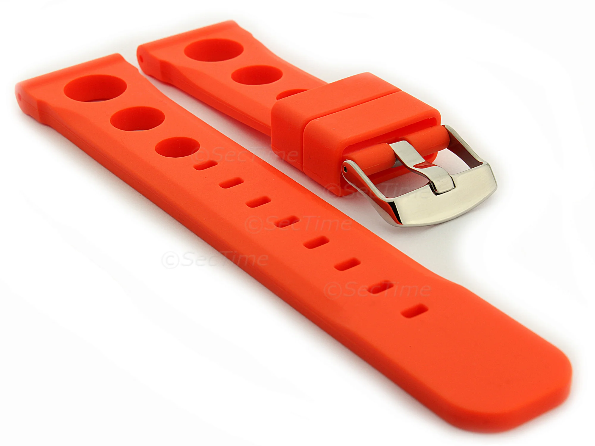 (image for) Silicone Watch Strap SH Perforated, Waterproof Orange 20mm (1)