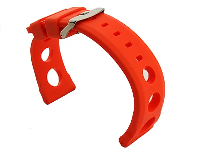 (image for) Silicone Watch Strap SH Perforated, Waterproof Orange 20mm