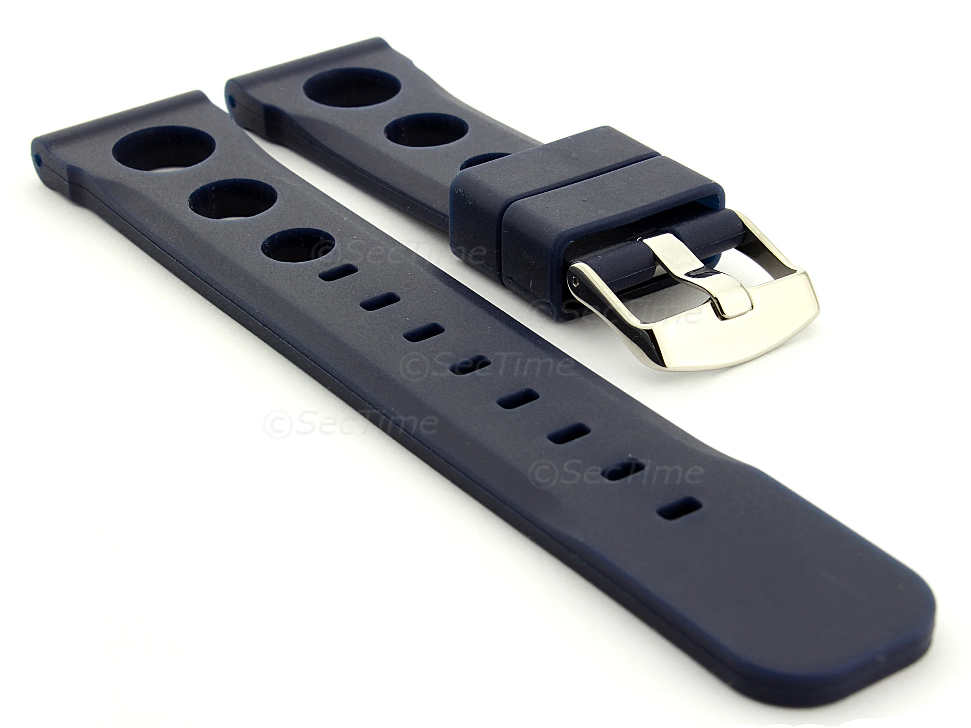 (image for) Silicone Watch Strap SH Perforated, Waterproof Blue 20mm (1)