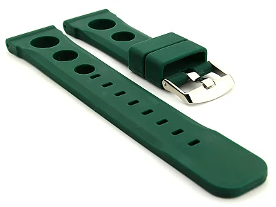 (image for) Silicone Watch Strap SH Perforated, Waterproof Green 18mm (1)