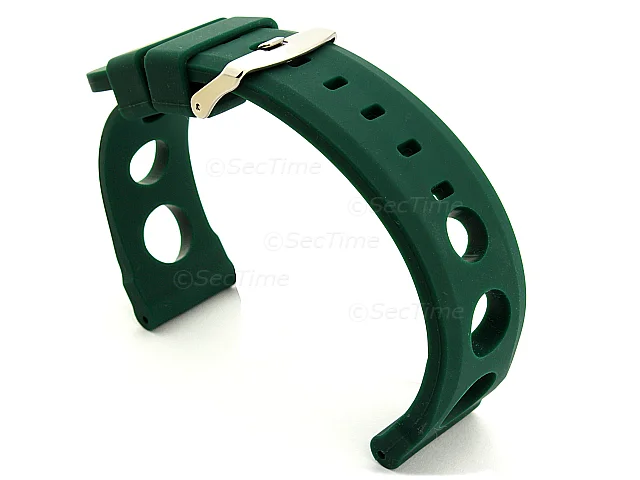 (image for) Silicone Watch Strap SH Perforated, Waterproof Green 18mm