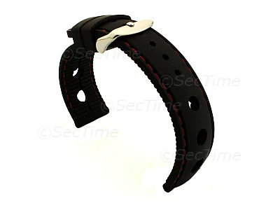 (image for) WATCH STRAP Silicon SPORTS Waterproof Stainless Steel Buckle Black/Red 22mm