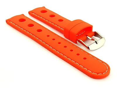 (image for) WATCH STRAP Silicon SPORTS Waterproof Stainless Steel Buckle Orange/White 22mm (1)