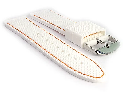 (image for) 16mm White/Orange - Silicon Watch Strap / Band with Thread, Waterproof (1)
