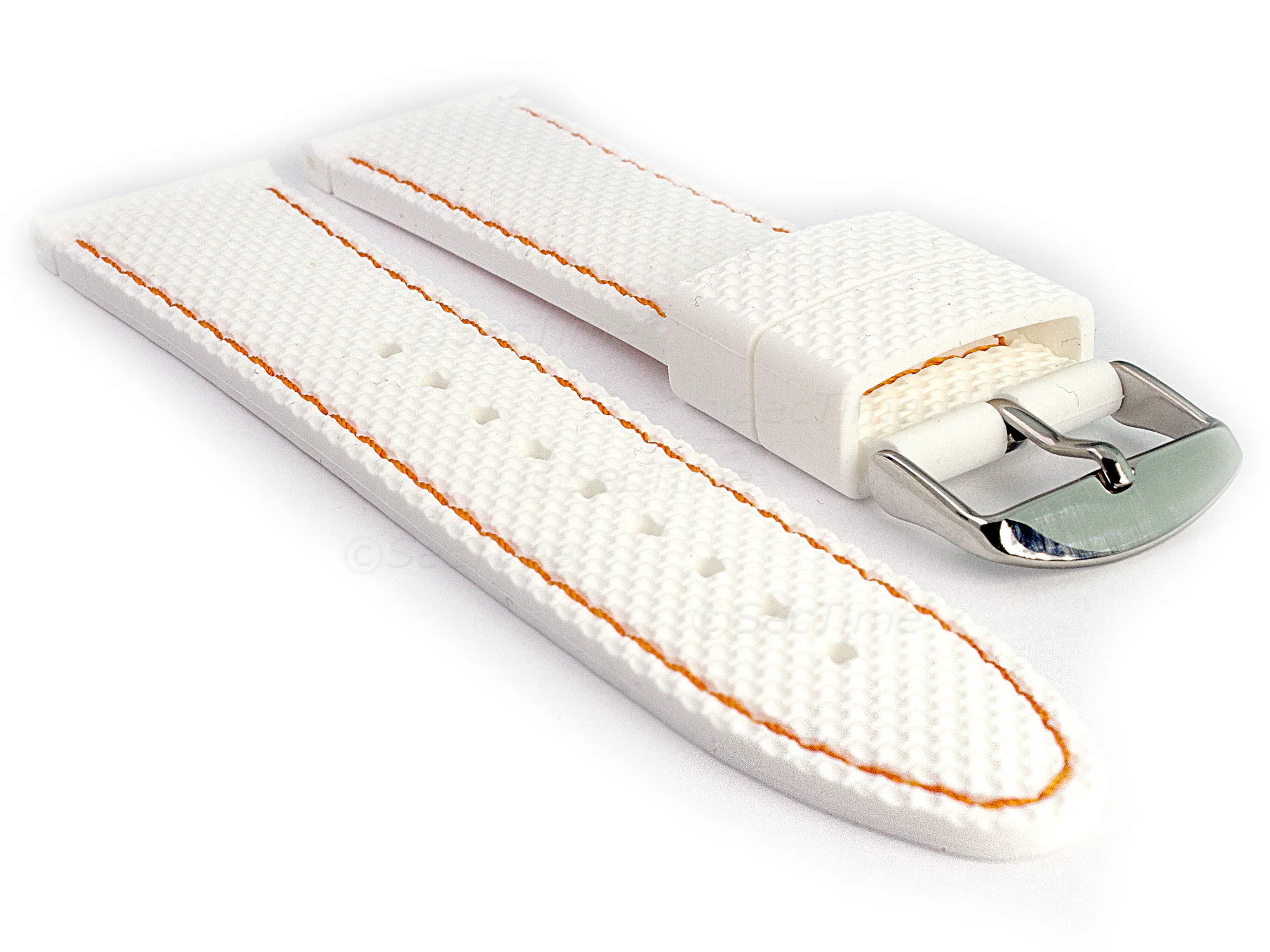 (image for) 16mm White/Orange - Silicon Watch Strap / Band with Thread, Waterproof (1)