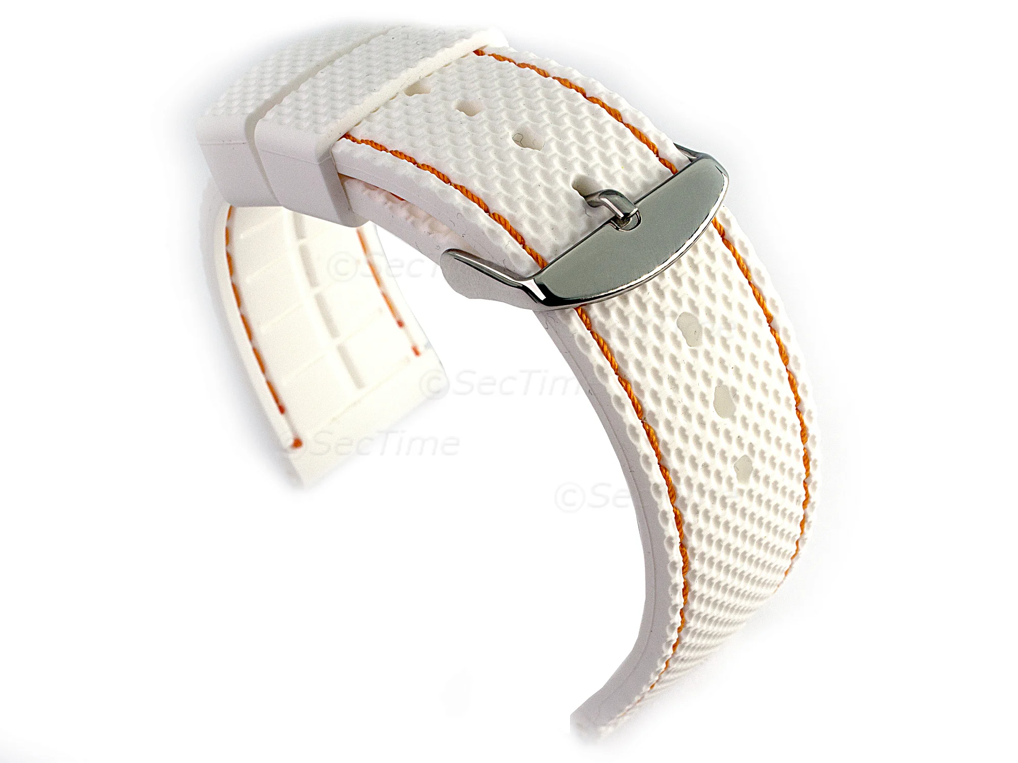 (image for) 16mm White/Orange - Silicon Watch Strap / Band with Thread, Waterproof