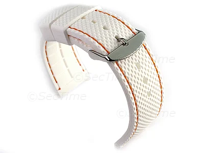 (image for) 18mm White/Orange - Silicon Watch Strap / Band with Thread, Waterproof