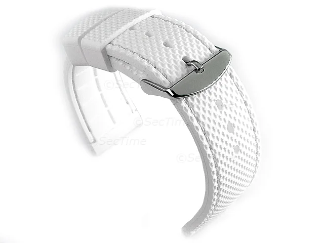 (image for) 16mm White/White - Silicon Watch Strap / Band with Thread, Waterproof