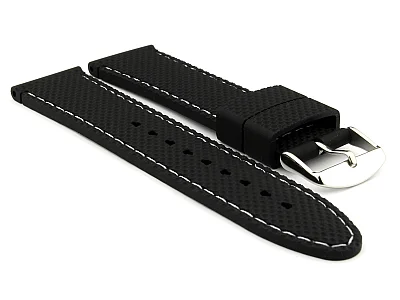 (image for) 16mm Black/White - Silicon Watch Strap / Band with Thread, Waterproof (1)