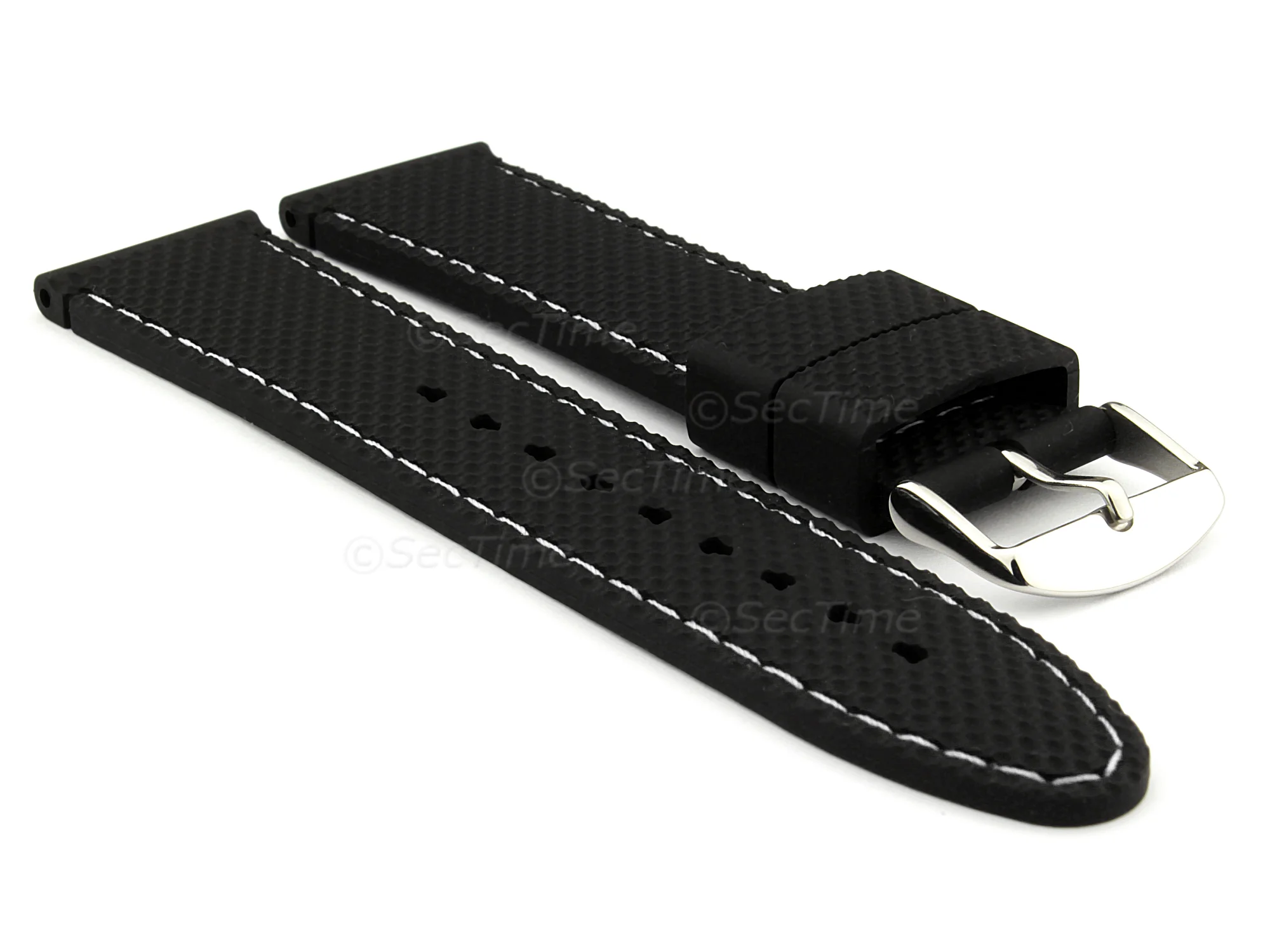 (image for) 16mm Black/White - Silicon Watch Strap / Band with Thread, Waterproof (1)