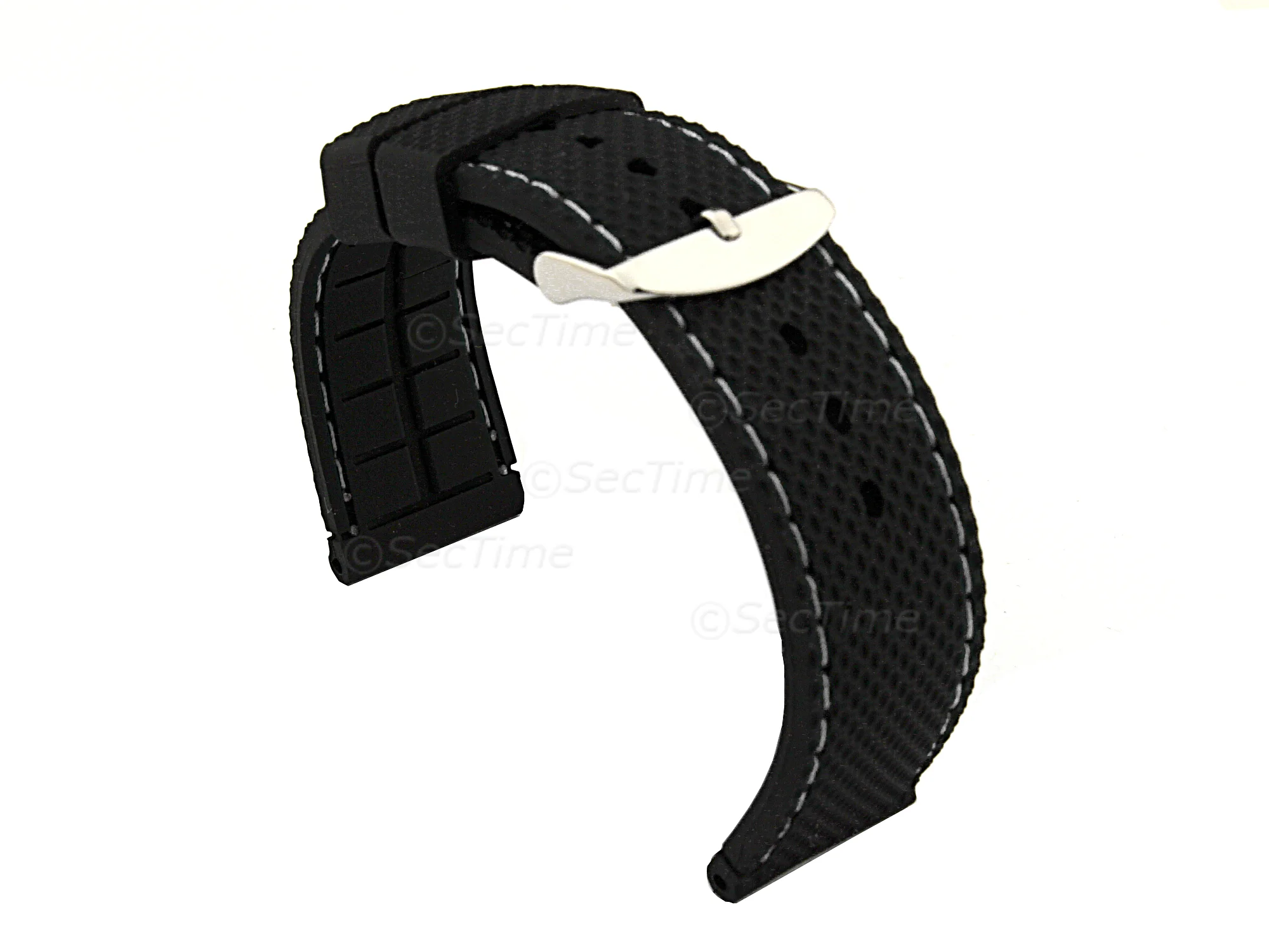 (image for) 16mm Black/White - Silicon Watch Strap / Band with Thread, Waterproof