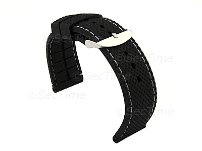 (image for) 22mm Black/White - Silicon Watch Strap / Band with Thread, Waterproof