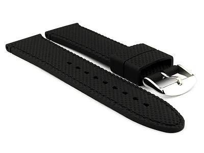 (image for) 16mm Black/Black - Silicon Watch Strap / Band with Thread, Waterproof (1)