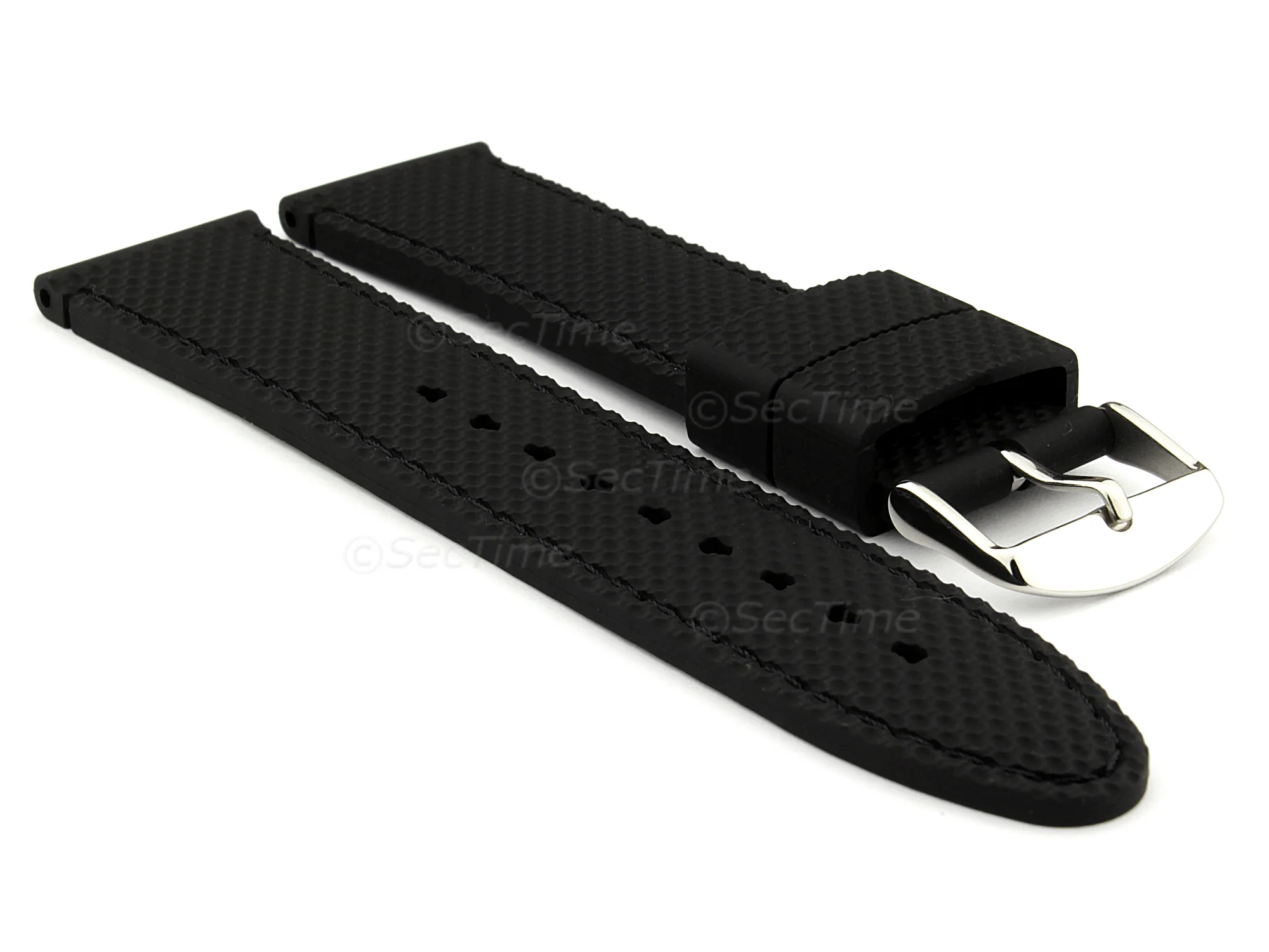 (image for) 16mm Black/Black - Silicon Watch Strap / Band with Thread, Waterproof (1)