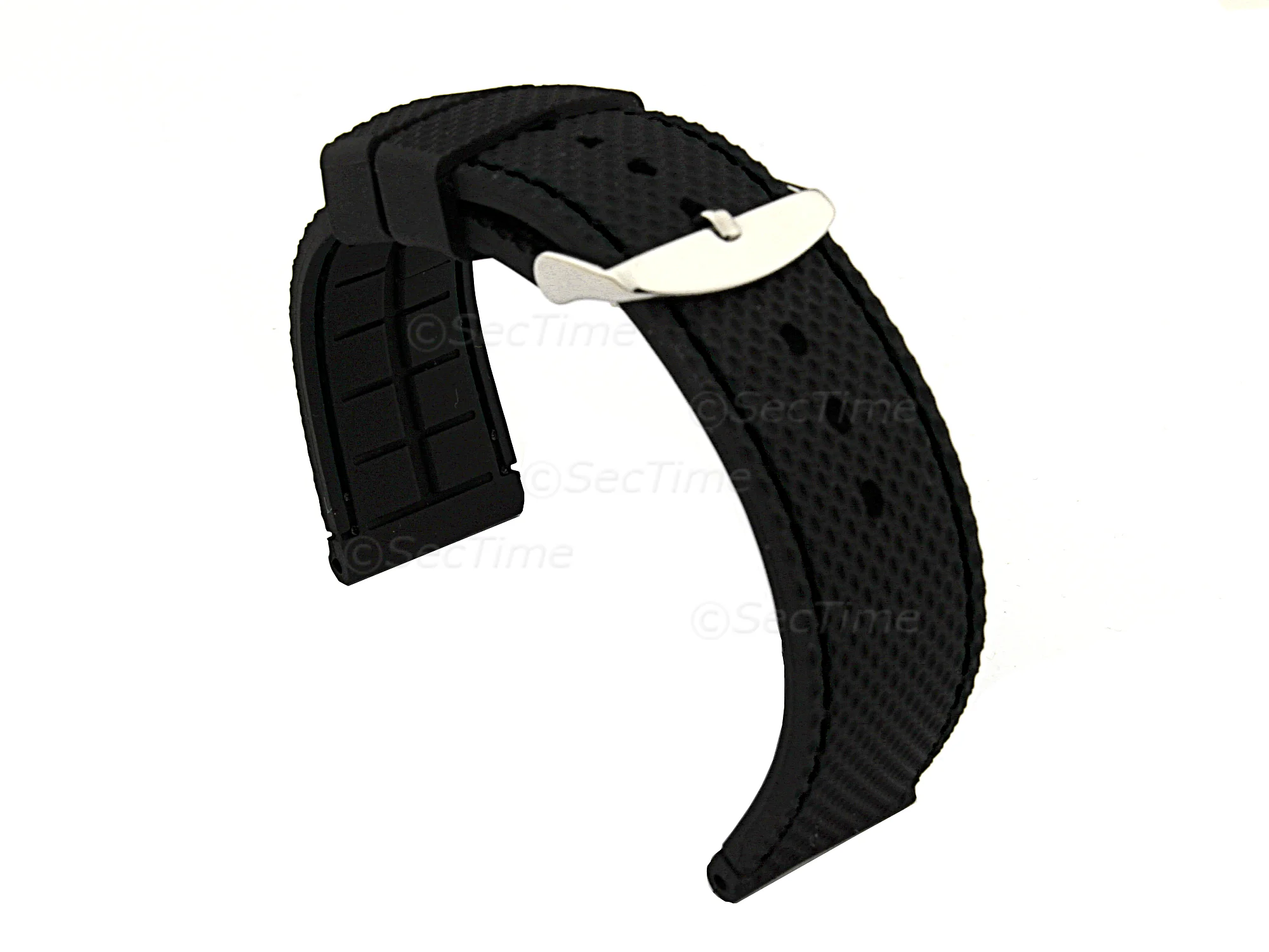 (image for) 16mm Black/Black - Silicon Watch Strap / Band with Thread, Waterproof