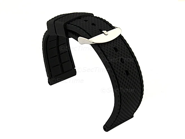 (image for) 16mm Black/Black - Silicon Watch Strap / Band with Thread, Waterproof