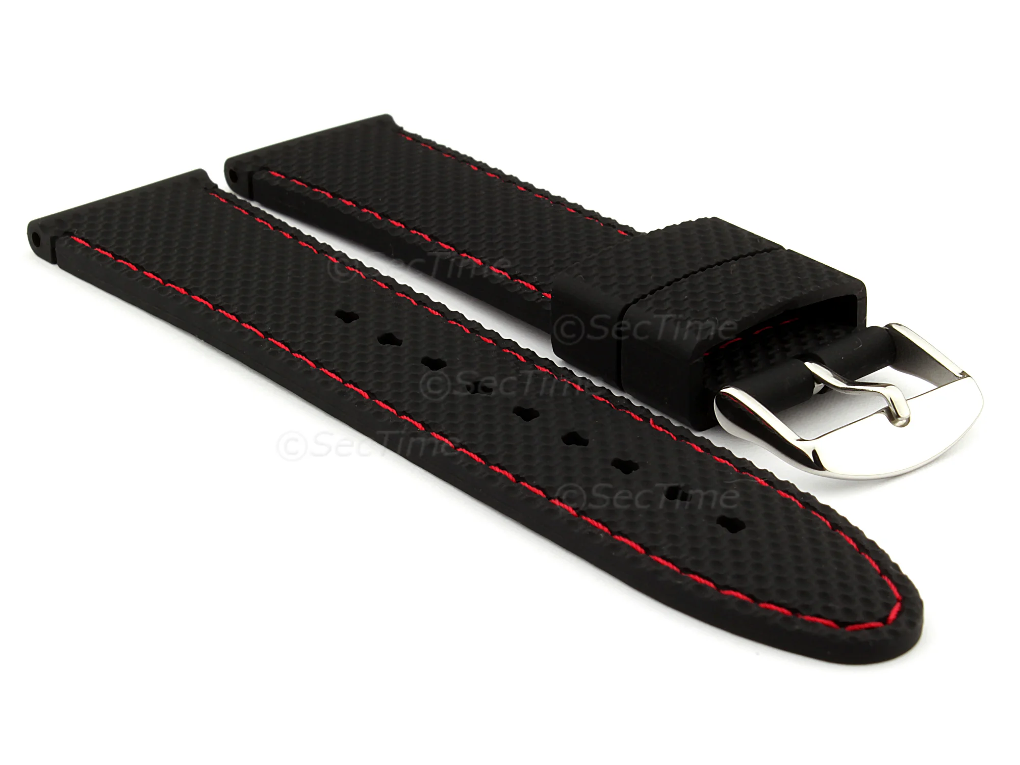 (image for) 18mm Black/Red - Silicon Watch Strap / Band with Thread, Waterproof (1)