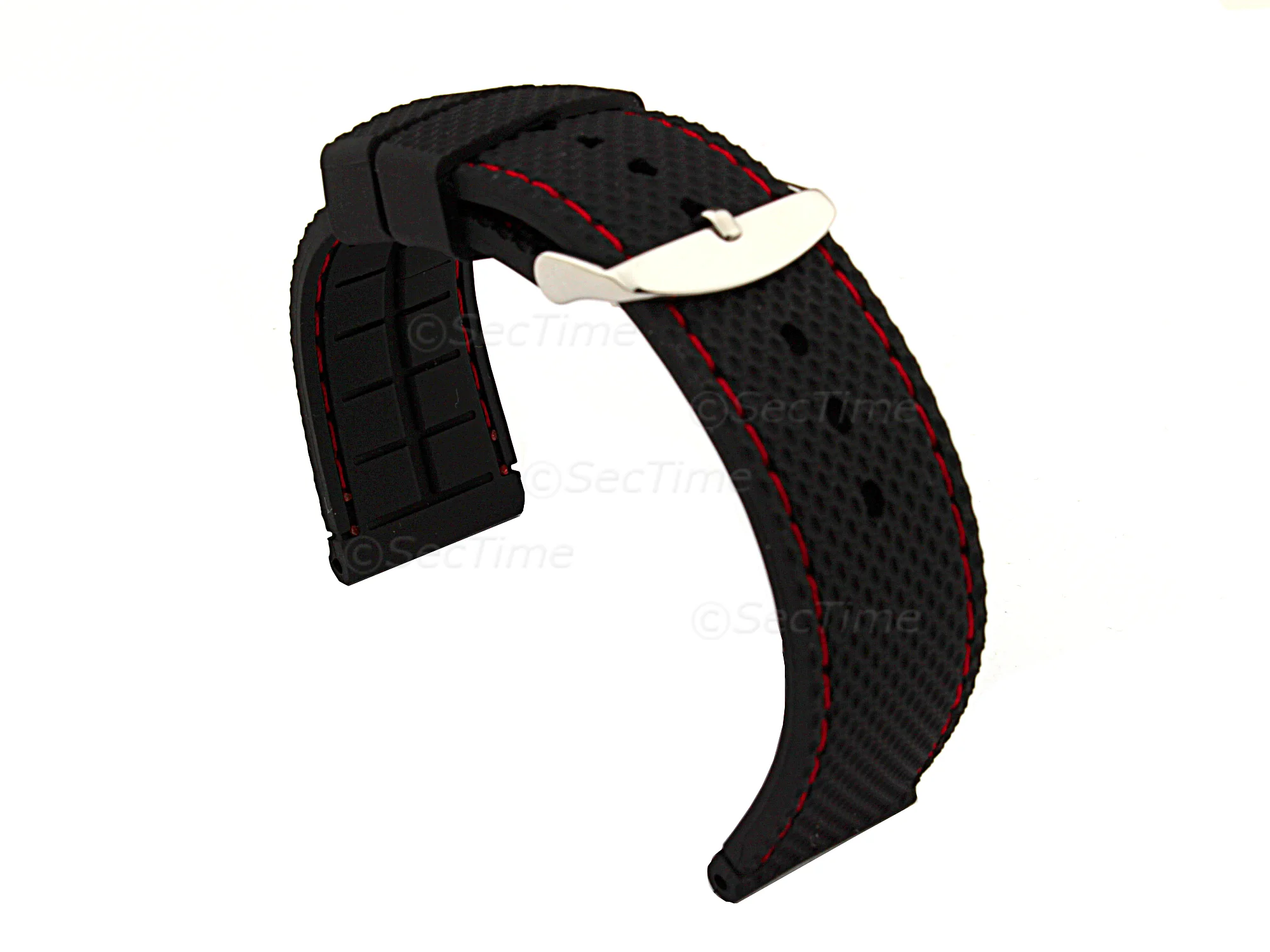 (image for) 18mm Black/Red - Silicon Watch Strap / Band with Thread, Waterproof
