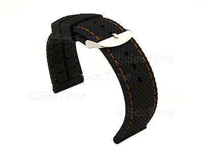 (image for) 18mm Black/Orange - Silicon Watch Strap / Band with Thread, Waterproof