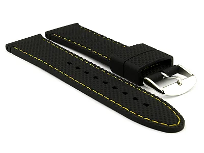 (image for) 16mm Black/Yellow - Silicon Watch Strap / Band with Thread, Waterproof (1)