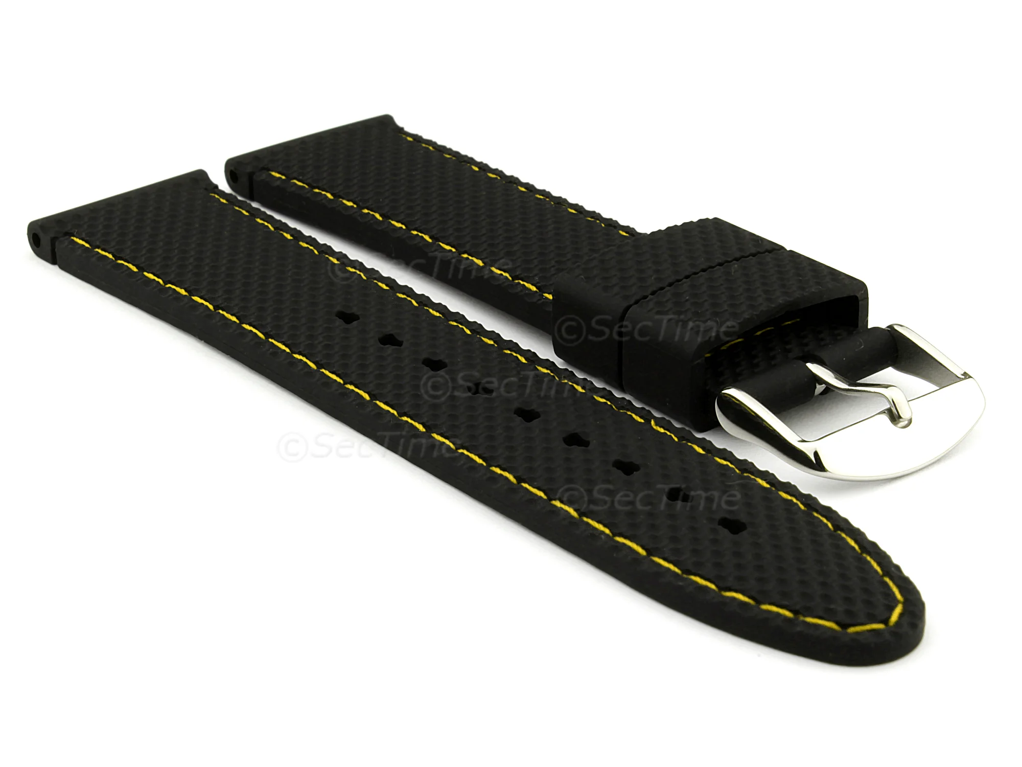 (image for) 16mm Black/Yellow - Silicon Watch Strap / Band with Thread, Waterproof (1)