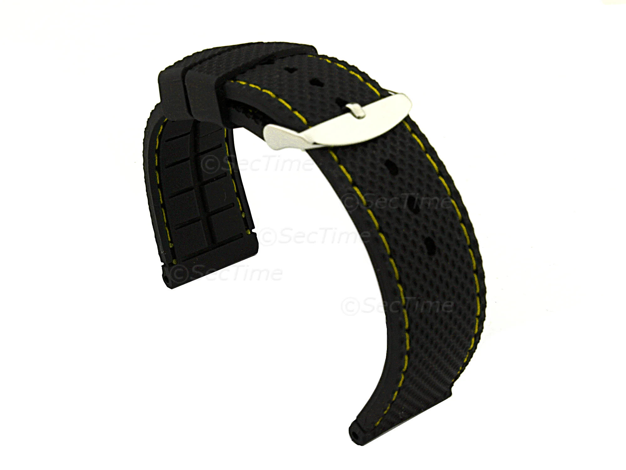 (image for) 16mm Black/Yellow - Silicon Watch Strap / Band with Thread, Waterproof