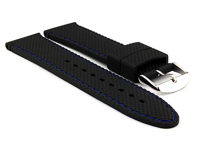 (image for) 16mm Black/Blue - Silicon Watch Strap / Band with Thread, Waterproof (1)