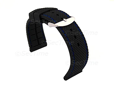 (image for) 22mm Black/Blue - Silicon Watch Strap / Band with Thread, Waterproof
