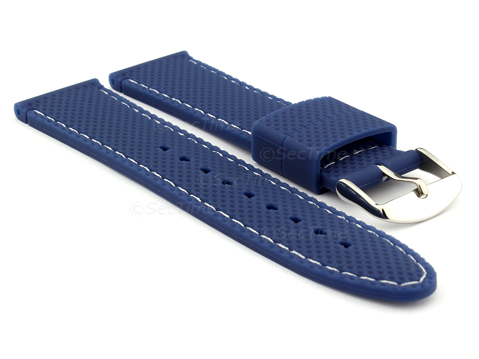 (image for) 24mm Blue/White - Silicon Watch Strap / Band with Thread, Waterproof (1)