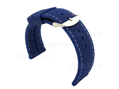 (image for) 16mm Blue/White - Silicon Watch Strap / Band with Thread, Waterproof