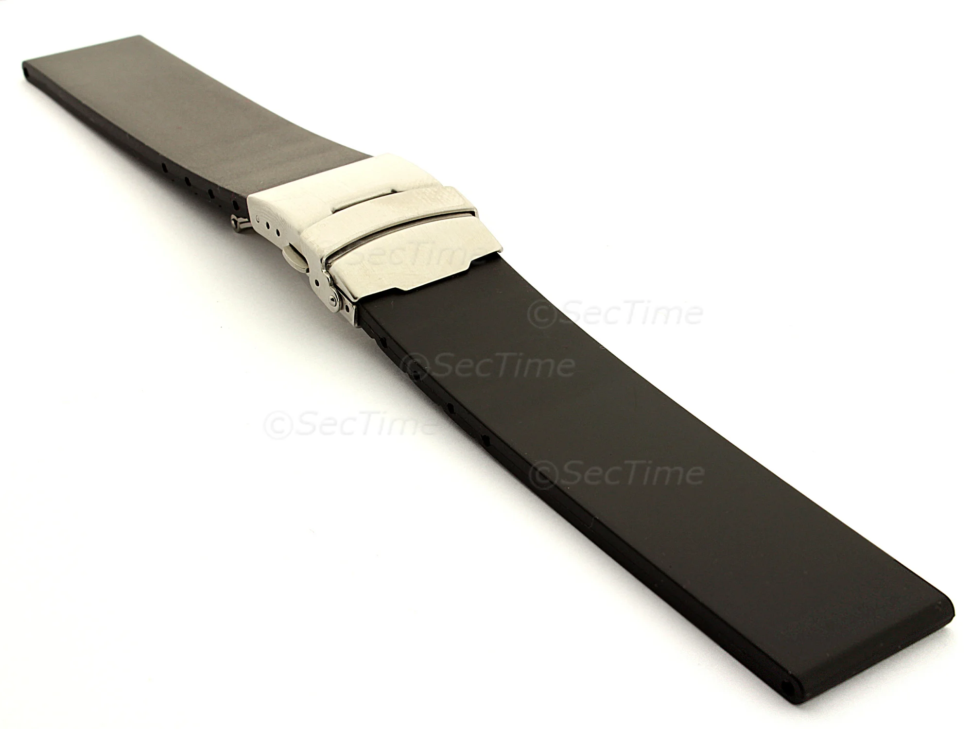 (image for) Silicone Watch Band with Deployment Clasp F1 Tyre Waterproof Black 18mm (1)