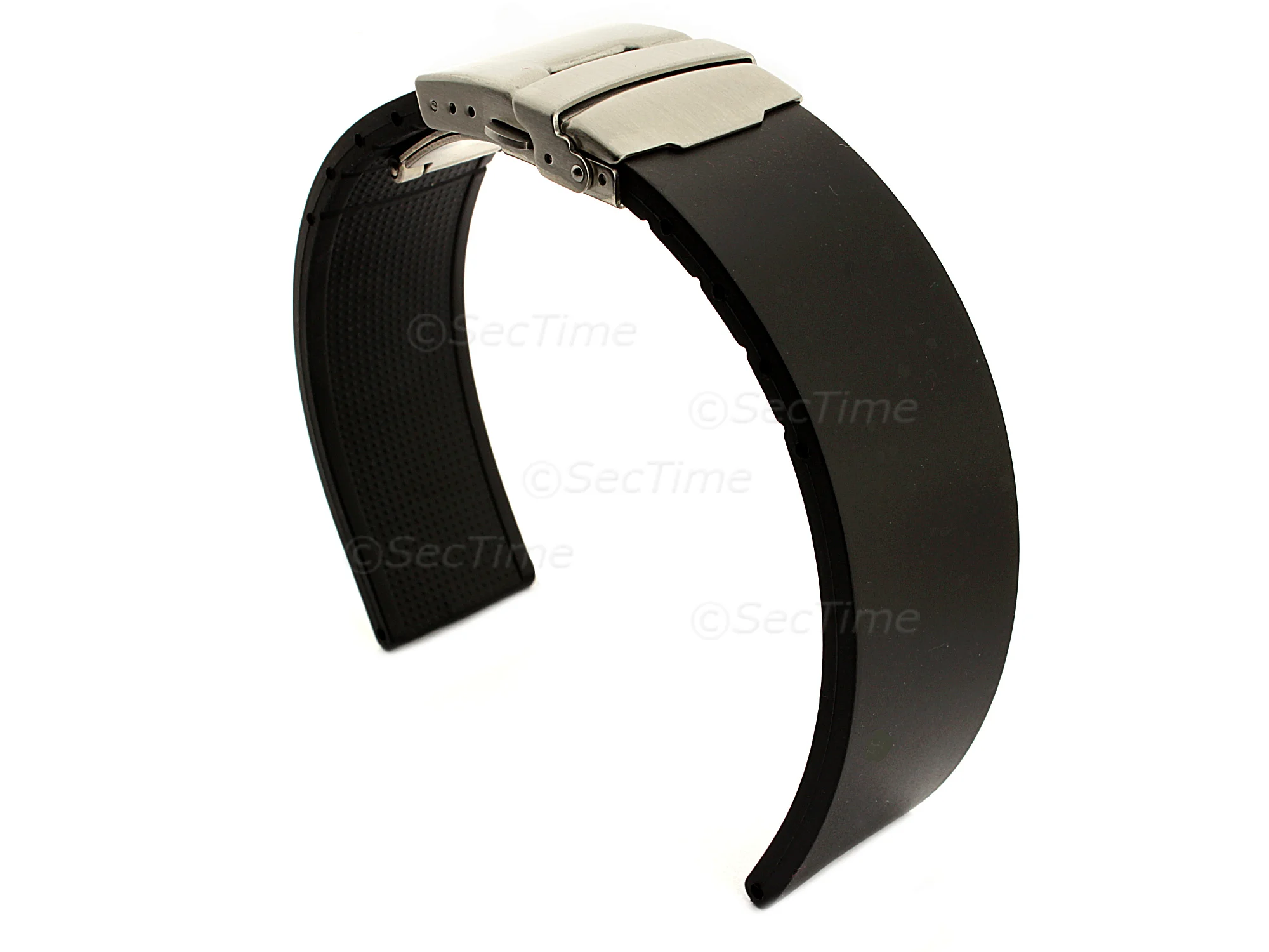 (image for) Silicone Watch Band with Deployment Clasp F1 Tyre Waterproof Black 18mm
