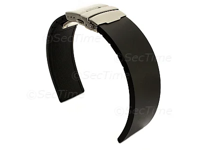 (image for) Silicone Watch Band with Deployment Clasp F1 Tyre Waterproof Black 24mm