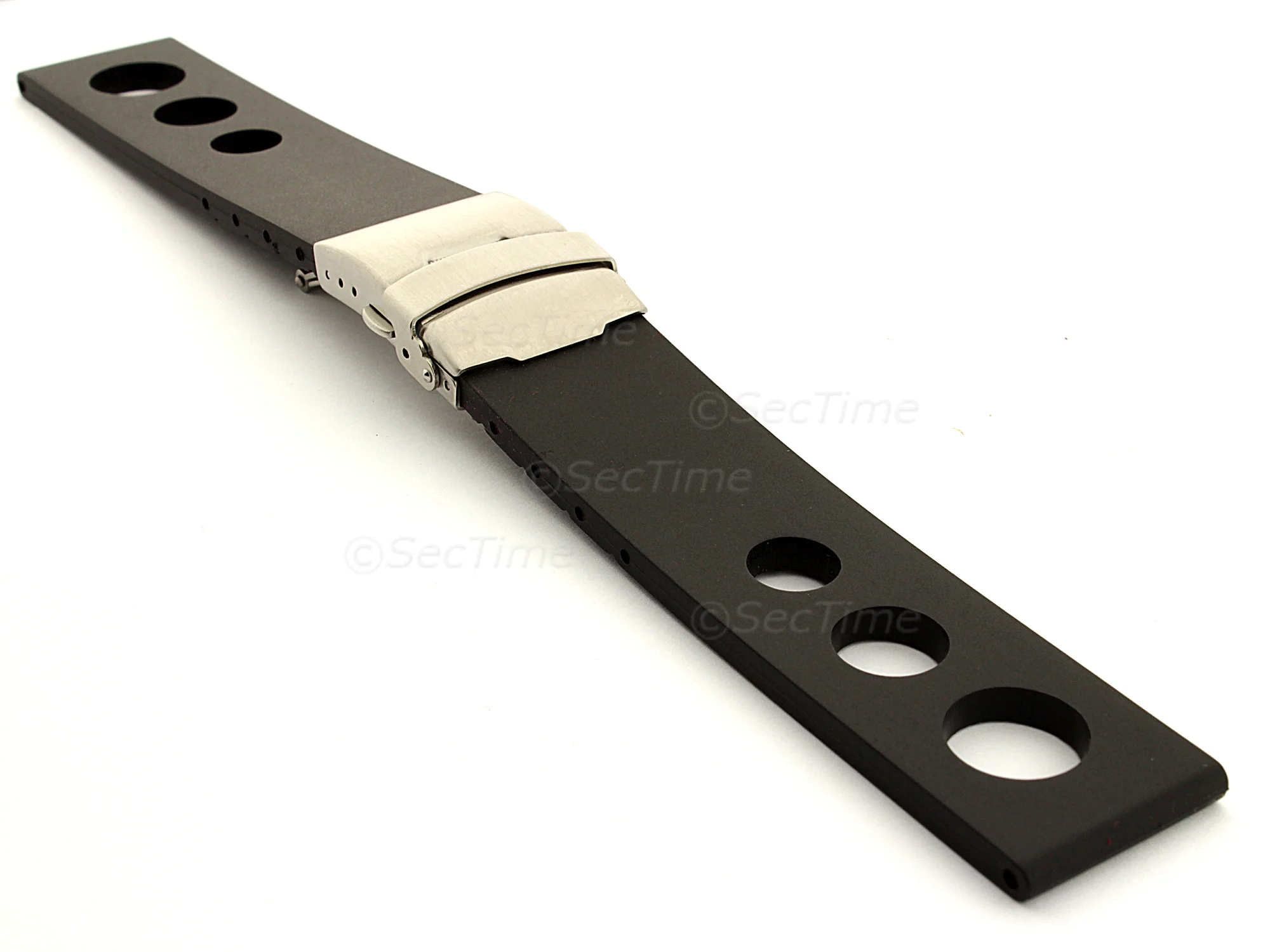 (image for) Silicone Watch Band with Deployment Clasp F1 Tyre Waterproof Black (Holes) 18mm (1)