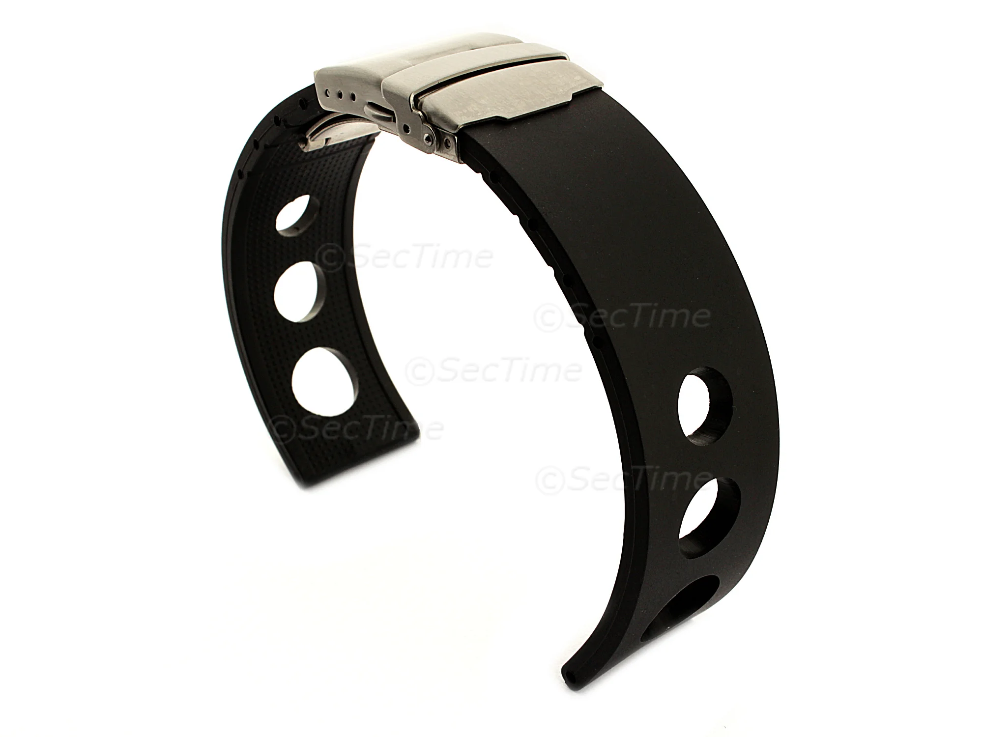 (image for) Silicone Watch Band with Deployment Clasp F1 Tyre Waterproof Black (Holes) 18mm