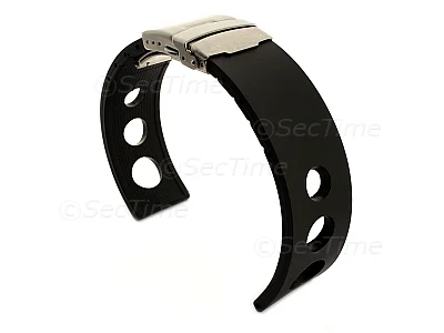 (image for) Silicone Watch Band with Deployment Clasp F1 Tyre Waterproof Black (Holes) 20mm
