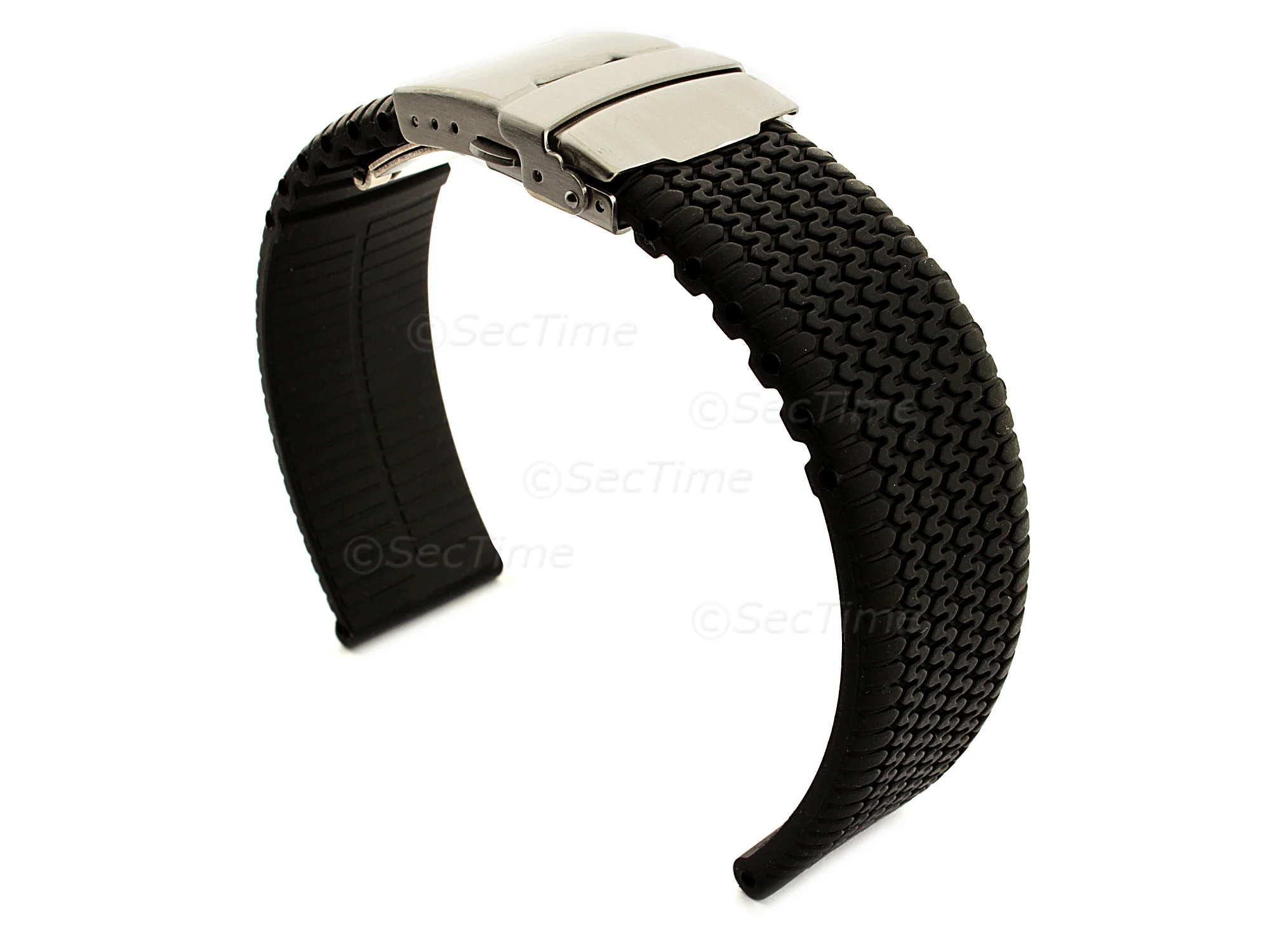 (image for) Silicone Watch Band with Deployment Clasp Waterproof Summer Tyre Black 20mm (1)