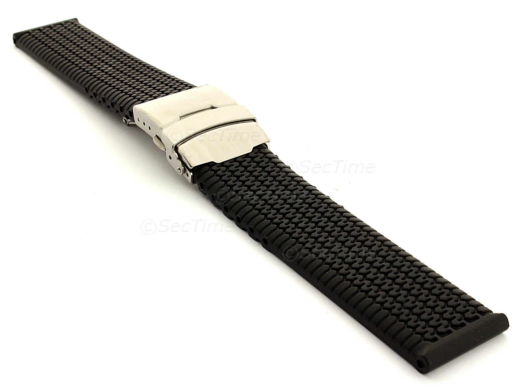 (image for) Silicone Watch Band with Deployment Clasp Waterproof Summer Tyre Black 20mm
