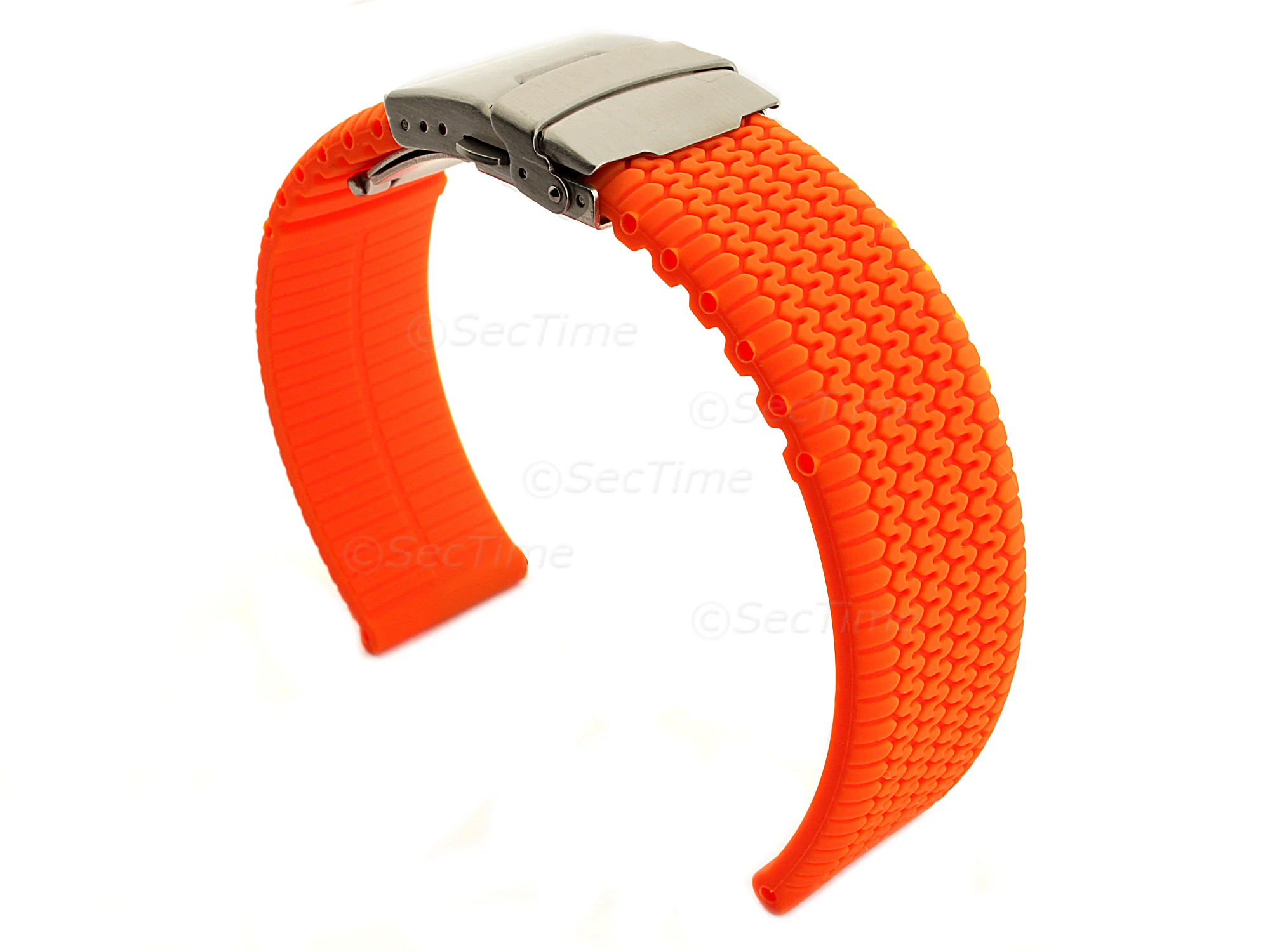 (image for) Silicone Watch Band with Deployment Clasp Waterproof Summer Tyre Orange 20mm (1)