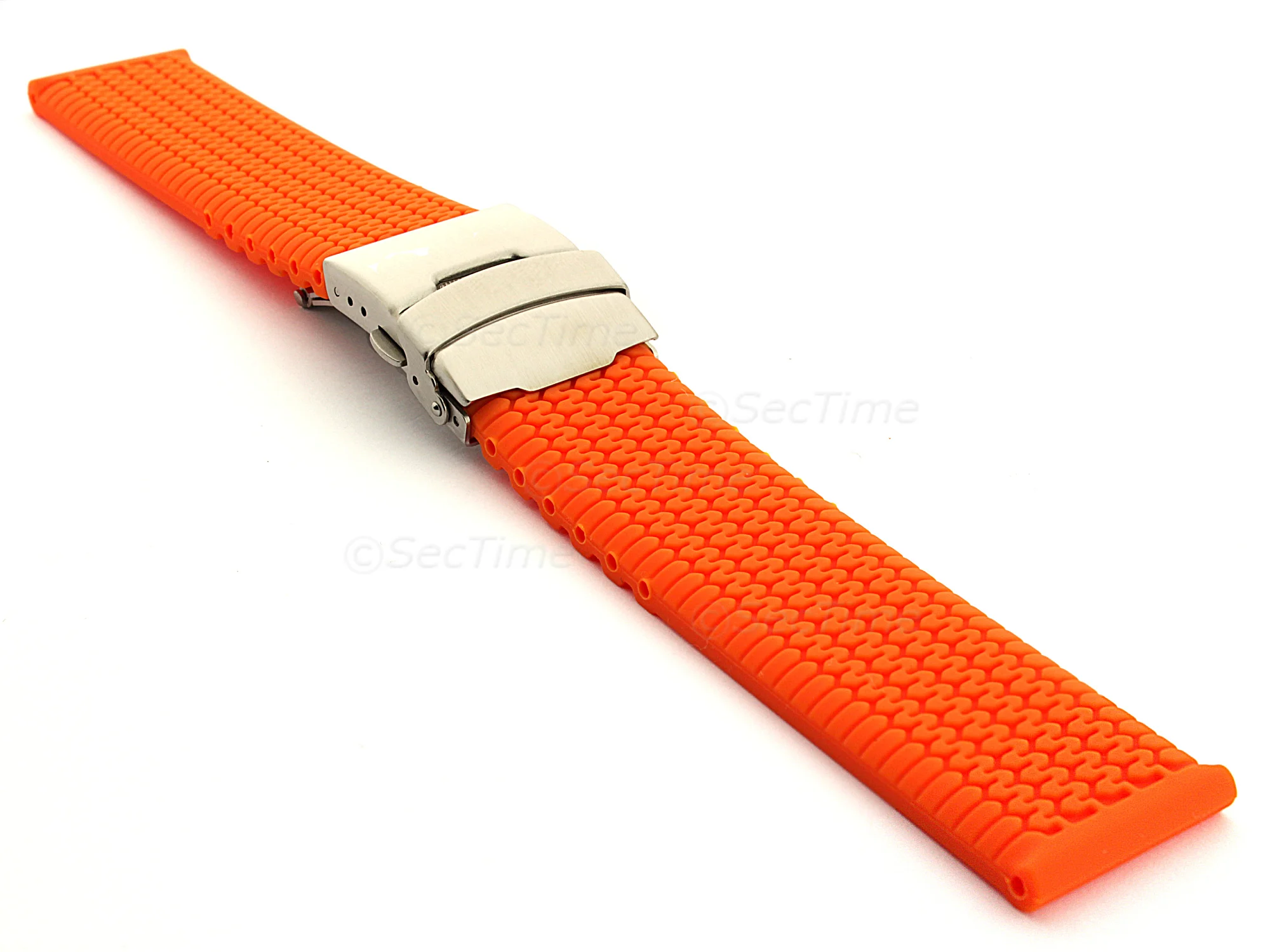 (image for) Silicone Watch Band with Deployment Clasp Waterproof Summer Tyre Orange 20mm