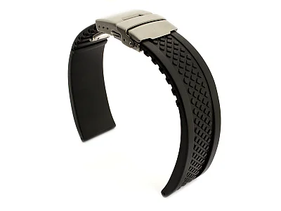 (image for) Silicone Watch Band with Deployment Clasp Winter Tyre Waterproof Black 18mm (1)