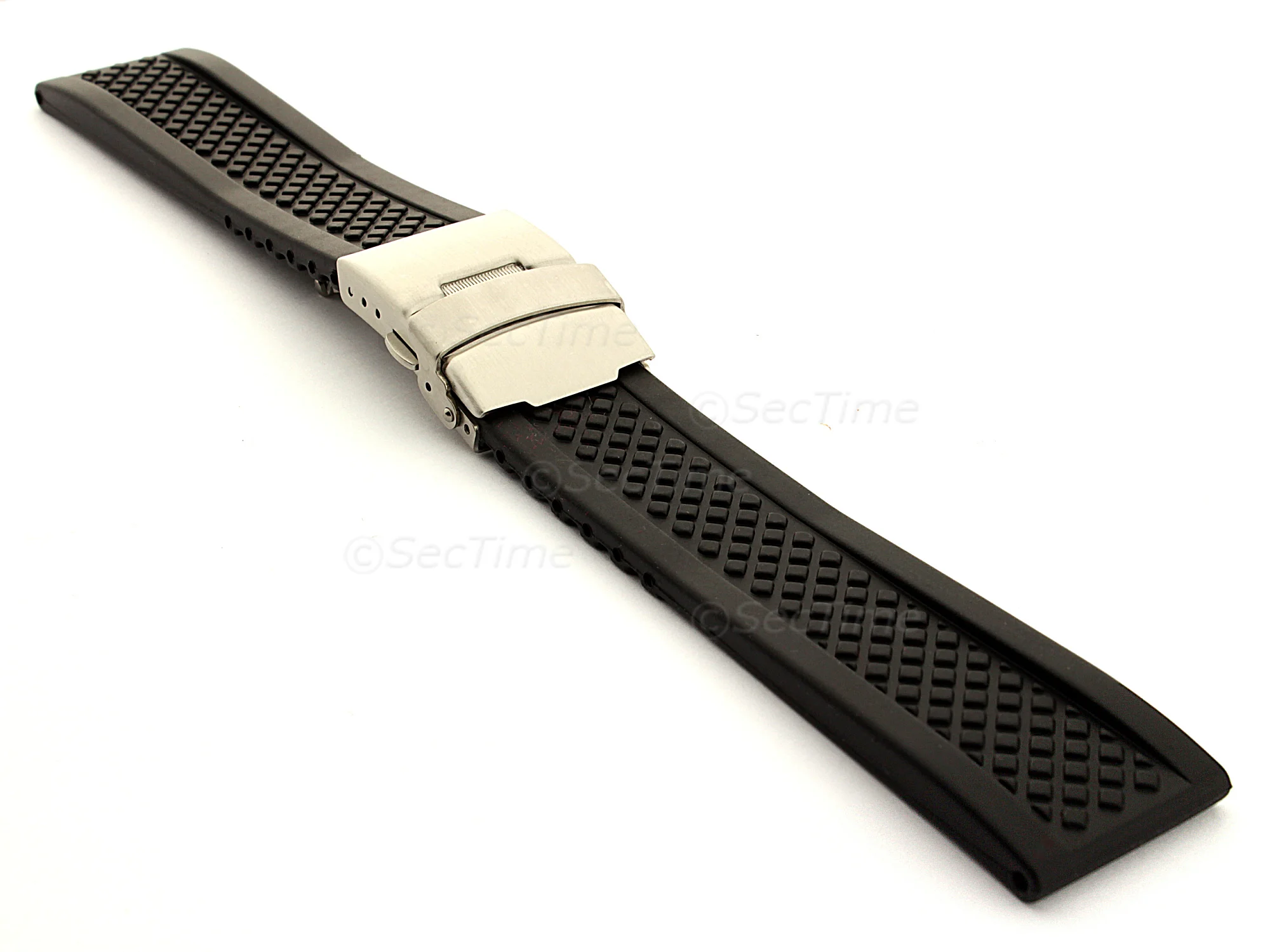 (image for) Silicone Watch Band with Deployment Clasp Winter Tyre Waterproof Black 18mm